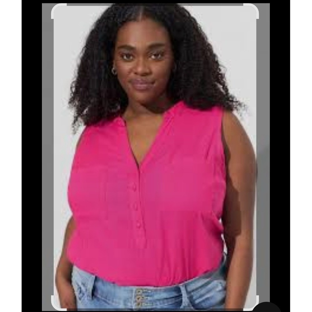 Torrid Hot Pink Linen Blend Sleeveless Button Front Blouse Top Plus Size 5 5X